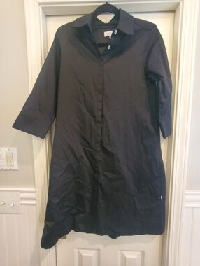 Perlavera Black Button-Front Cotton Christy Shirt Dress Size S